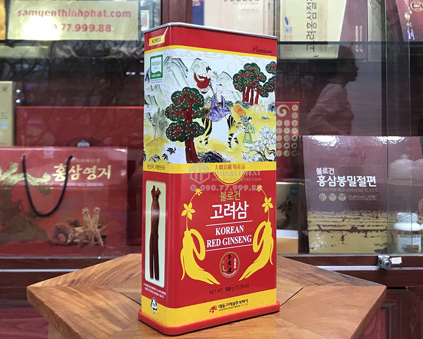Hồng sâm khô hộp thiếc 300g 11 - 20 củ chính hãng Daedong Hàn Quốc