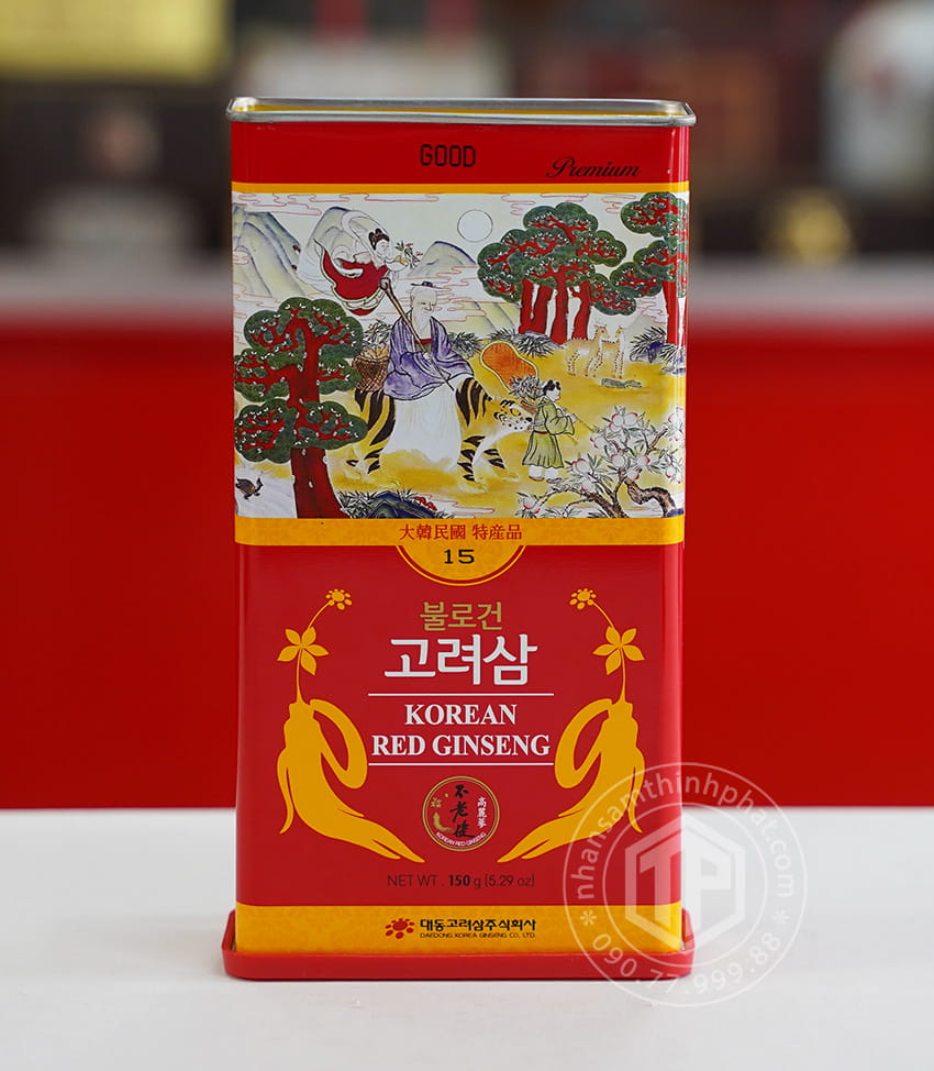 Hồng sâm củ khô 6 năm tuổi 150g hộp thiếc chính hãng Daedong Hàn Quốc