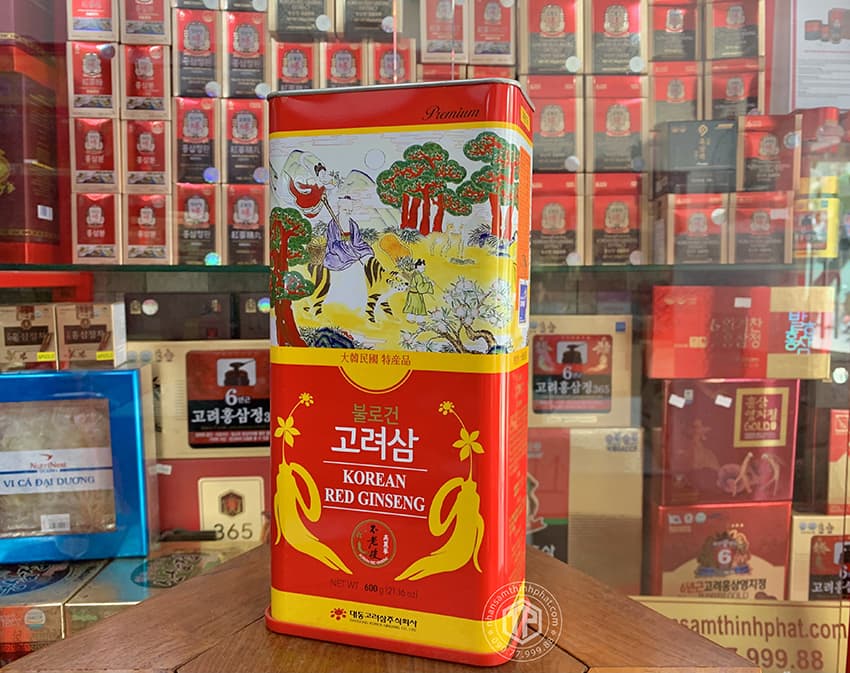 Hồng sâm củ khô hộp thiếc 600g chính hãng Daedong Hàn Quốc củ nhỏ