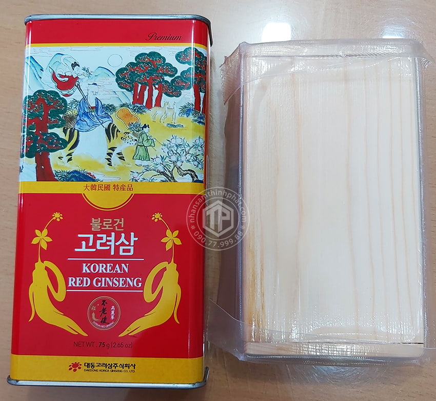 Hồng sâm củ khô 6 năm tuổi 75g hộp thiếc chính hãng Deadong Hàn Quốc